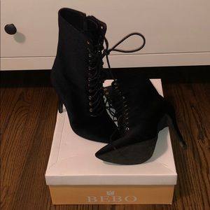 Velvet lace up booties